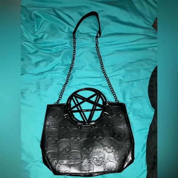 Edgy Black Skull Embossed Tote Bag - Picture 3 of 4